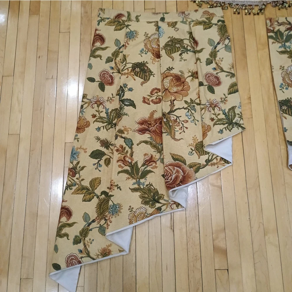 6 Pc Waverly Camelot Garden Room Floral Gold Waterfall Curtains & Canopy Valance